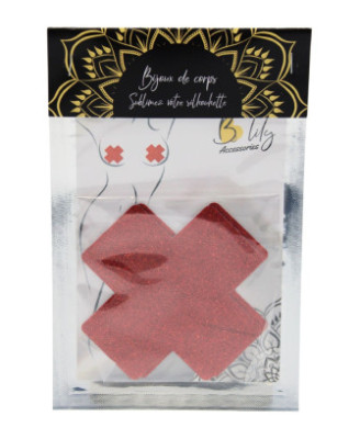 Paire de cache tétons adhésifs croix pailletée rouge 